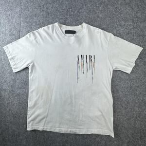 Amiri Shirt Mens Medium White Paint Drip Logo Graphic Double Sided Tee